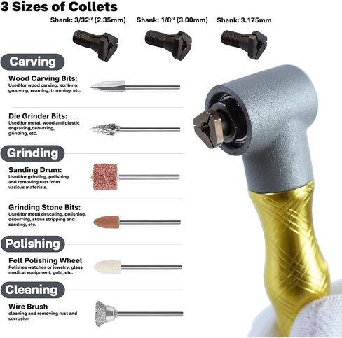 90 Degree Flex Shaft Rotary Tool Handpiece, 41pcs Right Angle Flexiable Shaft Hand Piece Attachment Set Compatible with Flex Shaft Grinder, Bench Polisher, Electric Drill in Saudi Arabia