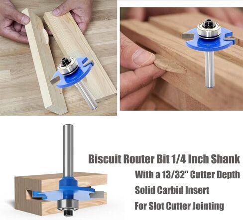 sinoprotools البسكويت راوتر بت 1/4 بوصة عرقوب، البسكويت المشترك فتحة القاطع راوتر بت، الخشب البسكويت فتحة القاطع، أداة قطع النجارة (الأزرق، 10 #) in Kuwait