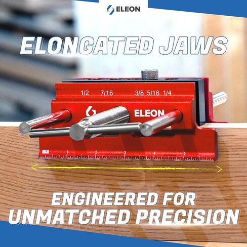 Eleon - Self Centering Dowel Jig with Elongated Jaws and Extra Wide Clamp - Precision Woodworking Made Effortless - Lasting Craftsmanship - Durable Aluminum Alloy Dowel Drill Guide - Red in Saudi Arabia