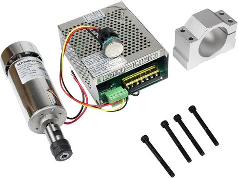 RATTMMOTOR CNC مجموعة محرك المغزل، 400 واط ER16 محرك المغزل المبرد بالهواء 52 مم 12-48 فولت تيار مستمر 12000 دورة في الدقيقة + محول طاقة سرعة المغزل AC110V/220 فولت مع وظيفة Mach3 + حامل عمود دوران 52 مم لجهاز التوجيه CNC in Saudi Arabia
