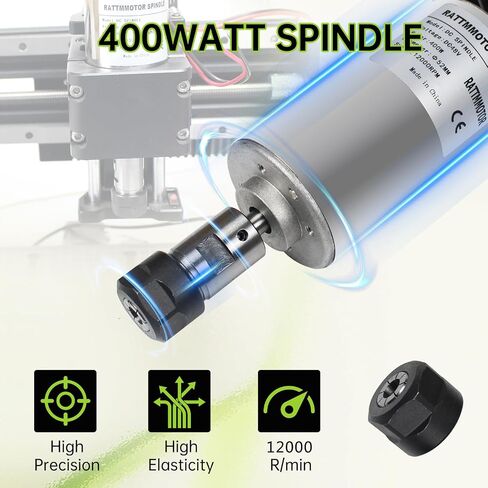 RATTMMOTOR CNC مجموعة محرك المغزل، 400 واط ER16 محرك المغزل المبرد بالهواء 52 مم 12-48 فولت تيار مستمر 12000 دورة في الدقيقة + محول طاقة سرعة المغزل AC110V/220 فولت مع وظيفة Mach3 + حامل عمود دوران 52 مم لجهاز التوجيه CNC in Saudi Arabia