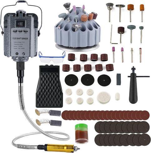 DZQ Flex Shaft Rotary Tool 1000W Hanging Grinding Machine 6.5mm Rotary Carver with 3-Jaw Chuck& Stepless Speed Foot Pedal 30000RPM with Rotating Bur Holder for Carving, Buffing(w/ 77pcs Accs) in Kuwait