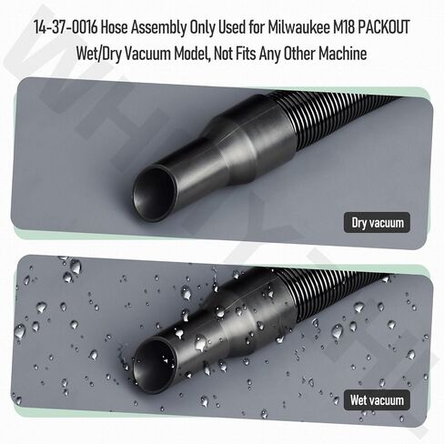 استبدال خرطوم المكنسة الكهربائية WHMYZHL 14-37-0016 لمكنسة Milwaukee M18 PACKOUT 0970-20، يناسب مجموعة خرطوم Vac 18 فولت 2.5 جالون للمتجر الرطب/الجاف، أسود، WH-0016-105 in Kuwait