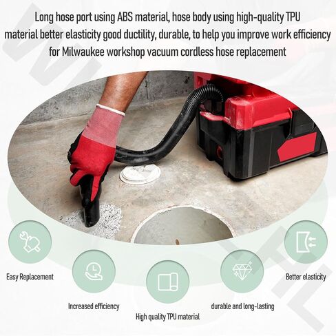 استبدال خرطوم المكنسة الكهربائية WHMYZHL 14-37-0016 لمكنسة Milwaukee M18 PACKOUT 0970-20، يناسب مجموعة خرطوم Vac 18 فولت 2.5 جالون للمتجر الرطب/الجاف، أسود، WH-0016-105 in Kuwait