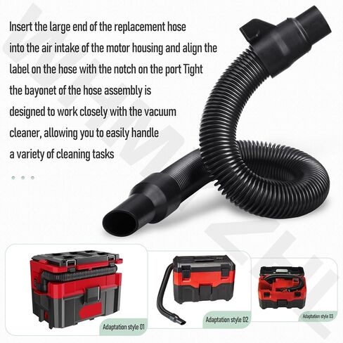 استبدال خرطوم المكنسة الكهربائية WHMYZHL 14-37-0016 لمكنسة Milwaukee M18 PACKOUT 0970-20، يناسب مجموعة خرطوم Vac 18 فولت 2.5 جالون للمتجر الرطب/الجاف، أسود، WH-0016-105 in Kuwait