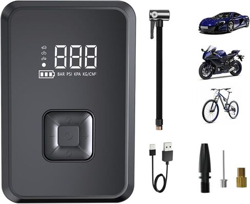 منفاخ إطارات ضاغط هواء محمول 150 رطل لكل بوصة مربعة مضخة هواء كهربائية لاسلكية للسيارة والدراجة النارية والدراجة ومقياس ضغط الإطارات الكروي in Kuwait