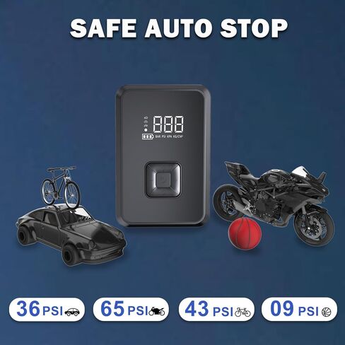 منفاخ إطارات ضاغط هواء محمول 150 رطل لكل بوصة مربعة مضخة هواء كهربائية لاسلكية للسيارة والدراجة النارية والدراجة ومقياس ضغط الإطارات الكروي in Kuwait