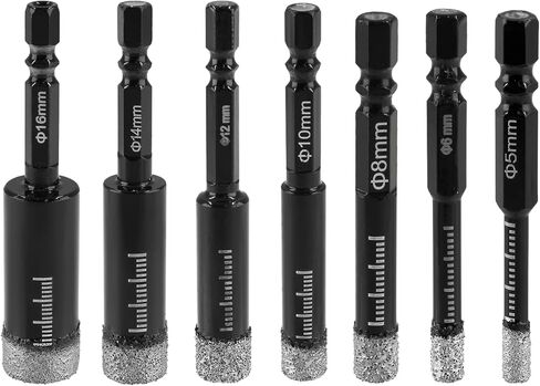 7 PCS Dry Diamond Drill Bits Set Core Drill Bit Set for Porcelain Granite Tile Ceramic Stone Glass (NOT for Wood) Diamond Hole Saw Kit Round Shank with 3/16.1/4, 5/16, 3/8, 9/16, 5/8 Inch in Saudi Arabia