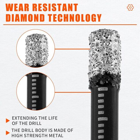 7 PCS Dry Diamond Drill Bits Set Core Drill Bit Set for Porcelain Granite Tile Ceramic Stone Glass (NOT for Wood) Diamond Hole Saw Kit Round Shank with 3/16.1/4, 5/16, 3/8, 9/16, 5/8 Inch in Saudi Arabia