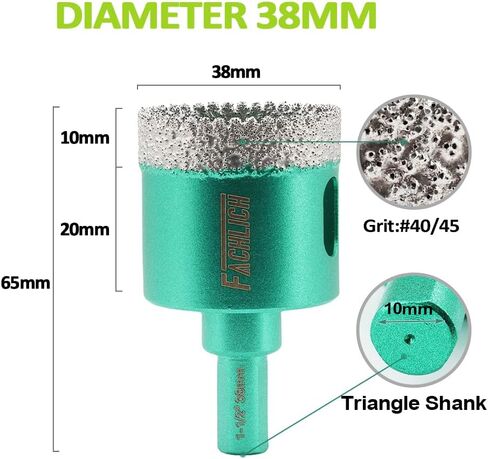 Diamond Tile Core Drill Bits - FACHLICH 38MM 2pcs Triangular Shank Diamond Hole Saw Bits for Porcelain Ceramic Tile Granite Marble in Saudi Arabia
