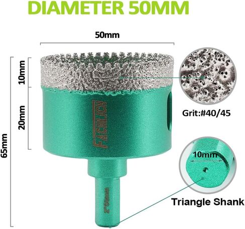 Diamond Tile Core Drill Bits - FACHLICH 38MM 2pcs Triangular Shank Diamond Hole Saw Bits for Porcelain Ceramic Tile Granite Marble in Kuwait
