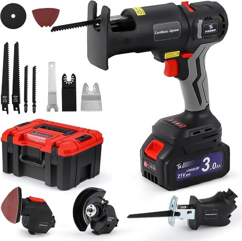 Cordless Power 4-Tool Combo Kit with 3Ah Lithium Battery and Storage Box, Multi-Functional Tool Set for Home Garden DIY (Wood Working & Polishing Tools Set) in Saudi Arabia