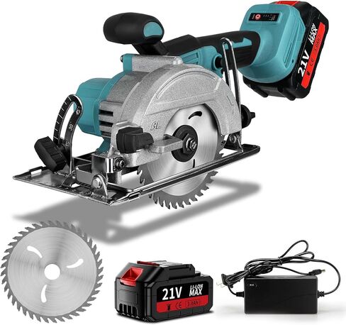 Circular Saw With Battery，Cordless Circular With Graduated Parallel Guides, Max Cut Depth 1-11/16" (0-90°) Adjustment, For Wood, Branches, Compressed Boards, PVC Pipes in Kuwait