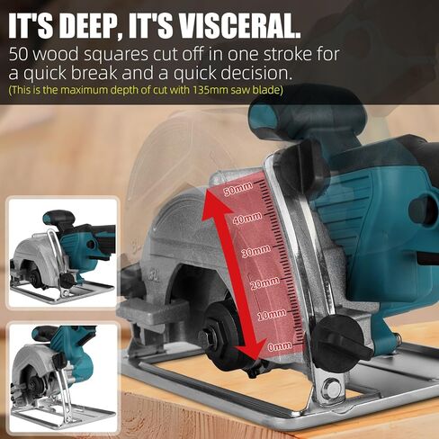 Circular Saw With Battery，Cordless Circular With Graduated Parallel Guides, Max Cut Depth 1-11/16" (0-90°) Adjustment, For Wood, Branches, Compressed Boards, PVC Pipes in Kuwait