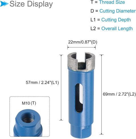 Diamond Core Drill Bit, 22mm Dia, Sintered Tiles Ceramics Stones Marble Concrete Hole Saws Dry or Wet - (Applications: for M10 Angle Grinder), 2-Piece in Saudi Arabia