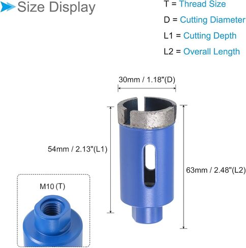 Diamond Core Drill Bit, 22mm Dia, Sintered Tiles Ceramics Stones Marble Concrete Hole Saws Dry or Wet - (Applications: for M10 Angle Grinder), 2-Piece in Saudi Arabia