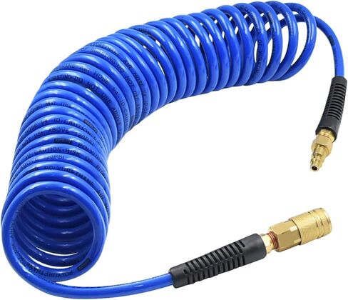 خرطوم هواء من البولي يوريثين مقاس 1/4 بوصة × 25 قدمًا مع خرطوم ضاغط مقيد للانحناء مع قارنة توصيل سريعة صناعية عالمية مقاس 1/4 بوصة وقابس، أزرق in Kuwait