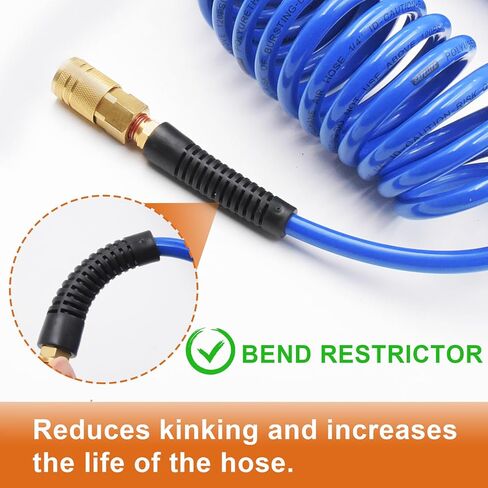 خرطوم هواء من البولي يوريثين مقاس 1/4 بوصة × 25 قدمًا مع خرطوم ضاغط مقيد للانحناء مع قارنة توصيل سريعة صناعية عالمية مقاس 1/4 بوصة وقابس، أزرق in Kuwait