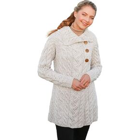 Irish Cardigan for Women Supersoft Merino Wool Long Sweater Jacket Made in Ireland