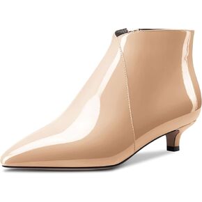 Aachcol Women Ankle Boots Short Bootie Pointed Toe Low Kitten Heel Patent Zipper Dress Shoes 1.5 Inch
