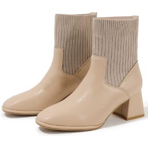 DADAWEN Women's Elastic Chelsea Boots Chunky Block Heel Ankle Booties