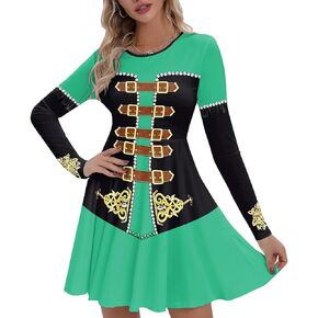 Women's St. Patrick's Day Long Sleeves Printed Irish Twirl Dance Dress