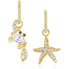 Ross-Simons 2.20 ct. t.w. White Topaz Starfish and Crab Mismatched Drop Earrings With Black Spinel Accents in 18kt Gold Over Sterling
