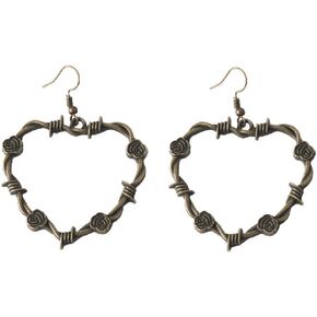 Gothic Barbed Wire Love Heart Drop Dangle Earrings Chunky Big Flower Hoop Metal Thorns for Women Girls Goth Punk Large Hip Hop Party Jewelry