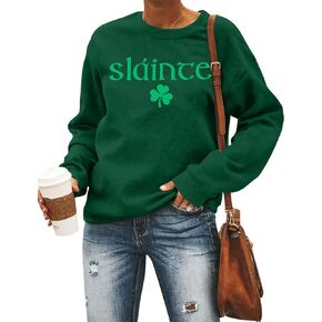 MOUSYA St Patricks Day البلوز المرأة Slainte قمصان St Pattys قميص شامروك البرسيم ملابس منقوشة بكم طويل بلايز in Kuwait