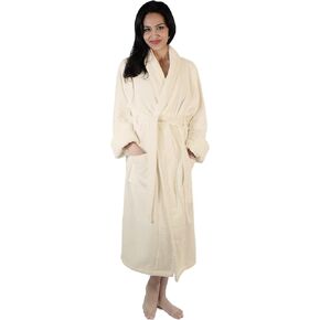 Superior Women's Traditional Premium Turkish Cotton Lightweight Long Bathrobe with Pockets, Small/Medium, Cream Bath Robe