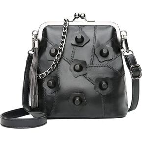 SMALLBLUER Women Rivet Purses Satchel Kiss-lock Vintage Chain Shoulder Bag Clutch Wallet Handbag with Tassel Pendant