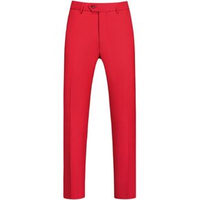 Lars Amadeus Solid Dress Pants for Men's Business Button Closure Flat Front Formal Trousers