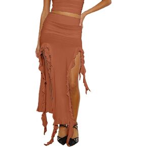 تنورة AGECODE للسيدات عالية الخصر ومكشكشة ومكشكشة ومقسمة على الجسم in Kuwait