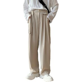 Floerns Men's Pleated Stitch Straight Leg Long Pants Loose Work Trousers with Pocket
