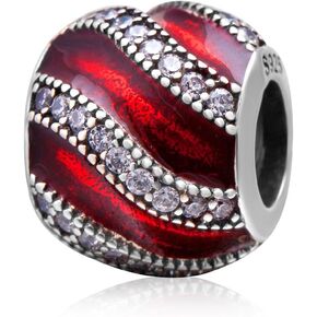 925 Sterling Silver Spacer Charm Anniversary Charm Birthday Charm Christmas Charm for Panodra Charms Bracelet (Red)