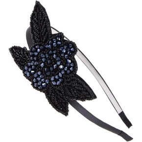 Alilang Womens Flapper Crystal Beaded Black Blue Flower Headband