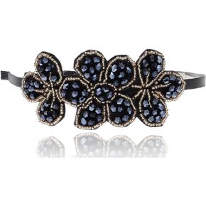Alilang Womens Flapper Crystal Beaded Black Blue Flower Headband