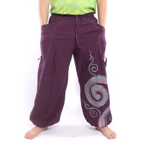 jing shop Casual Harem Pants Swirl Hippie Boho Design Cotton