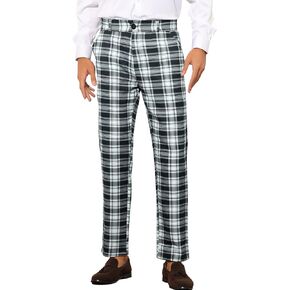 Lars Amadeus Plaid Dress Pants for Men's Straight Fit Flat Front Office Checked Pattern Trousers
