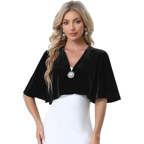 Allegra K Velvet Cardigan for Women's Cocktail Party Bell Sleeve Open Front Cropped Shrug Bolero