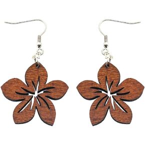 Hawaiian Jewelry Cut Out Plumeria Flower Dangling Wood Earrings