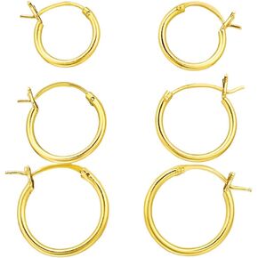Set of 3 Pairs of Gold Plated 925 Sterling Silver Thin French Lock Hoop Earrings