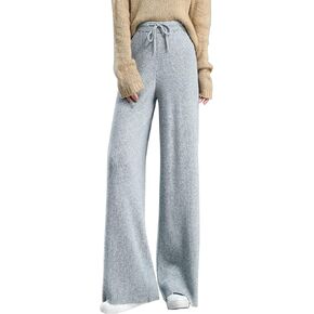 Women's Wide Leg Rib Knit Pants Tie Front Elastic Waist Sweater Pants