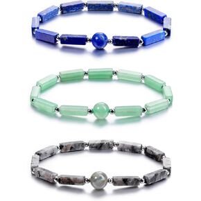 Top Plaza 3 Pcs Healing Crystal Stone Bracelet Natural Gemstone Yoga Meditation Anxiety Beaded Stretch Bracelets for Men Christmas Gifts
