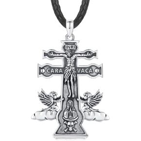 الصليب يسوع قلادة للرجال 925 فضة كارافاكا مزدوجة الصليب قلادة المسيحية تميمة مجوهرات الدينية هدايا للنساء in Kuwait