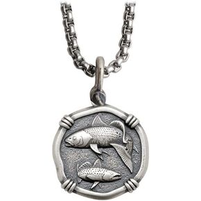 ميدالية من الفضة الاسترلينية بتصميم سمكة حمراء وسمك السلمون المرقط على سلسلة متينة من الستانلس ستيل مقاس 22 انش من جاي هارفي, ان ايه in Kuwait