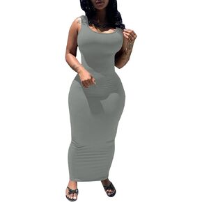 PINSV Women's Sexy Bodycon Tank Dress Basic Sleeveless Long Maxi Dresses Party Club Beach Sundresses