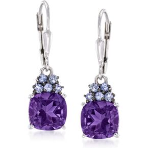 Ross-Simons 3.40 ct. t.w. Amethyst and .30 ct. t.w. Tanzanite Drop Earrings in Sterling Silver