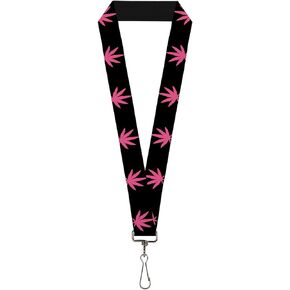 Buckle-Down Lanyard-1.0"-Marijuana Leaf Repeat Black/Pink
