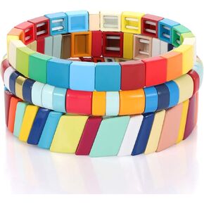 سوار بلاط المينا للنساء الملونة المينا مطرز تمتد سوار تكويم EnameledcTile ستراند مجموعة سوار in Kuwait